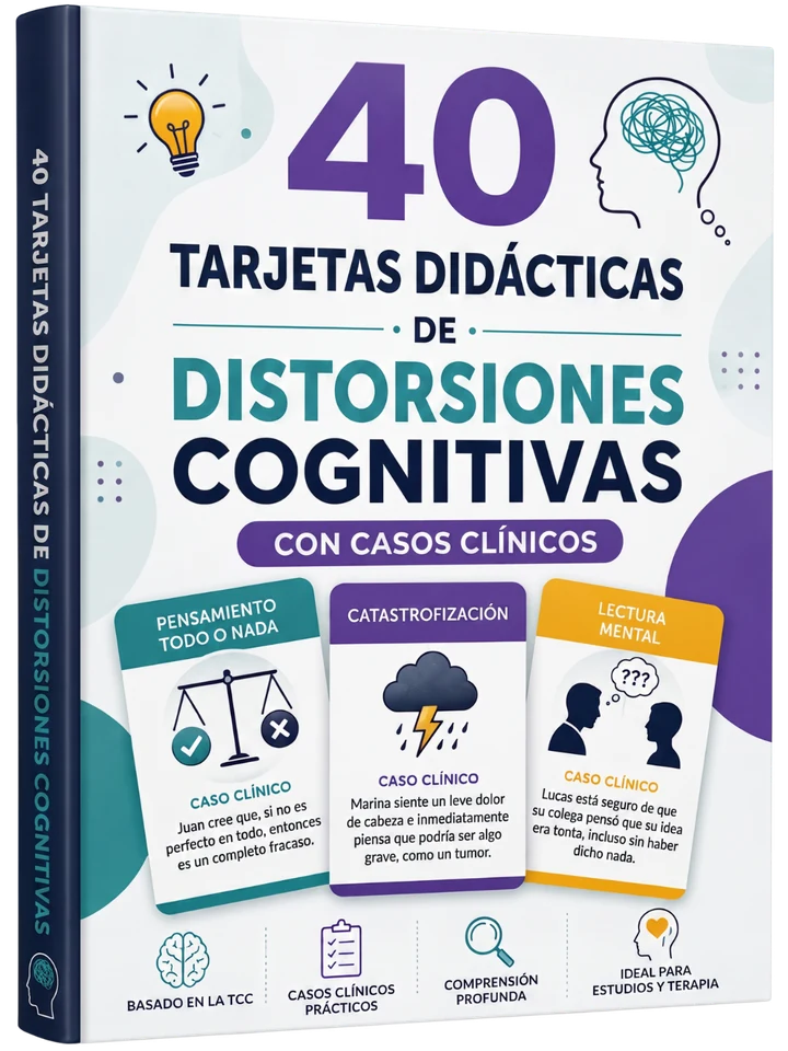 Portada del regalo 2: 40 tarjetas de distorsiones cognitivas con casos clínicos